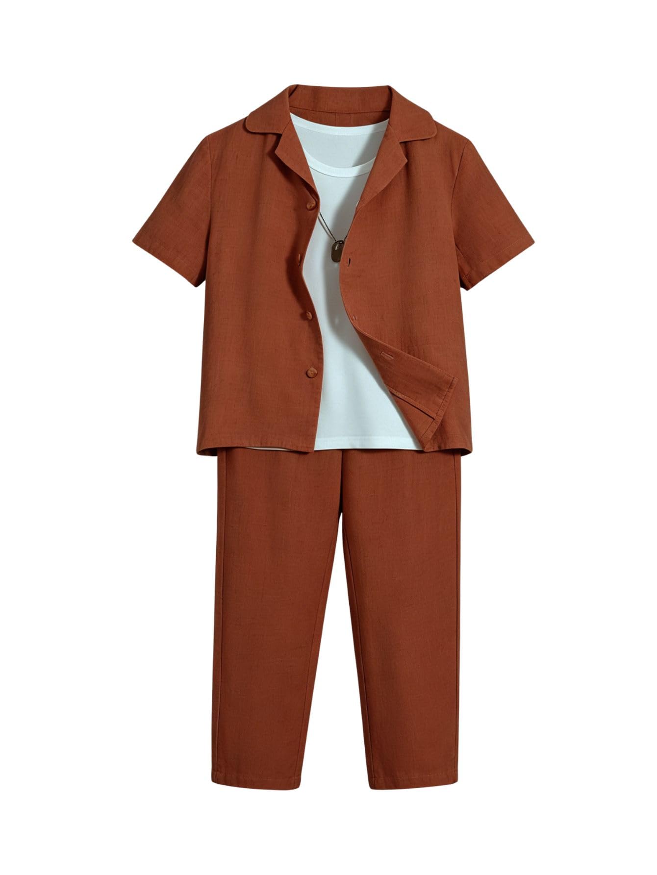 Verdusa Boy's 2 Piece Sets Linen Set Going Out Summer Outfits Button Up Shirt and Pants Set Matching Sets