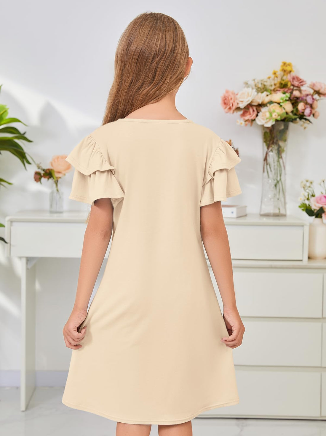 Girls Ruffle Sleeve A-Line Summer Skater Dress