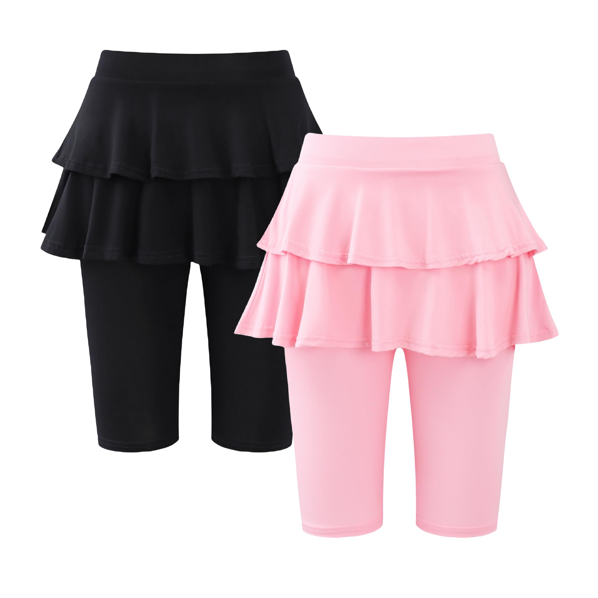 Deuerr Girls 4-12 Years Knee-Length Skirted Leggings, Summer Stretchy Athletic Pants for Toddler Kids - Breathable & Durable