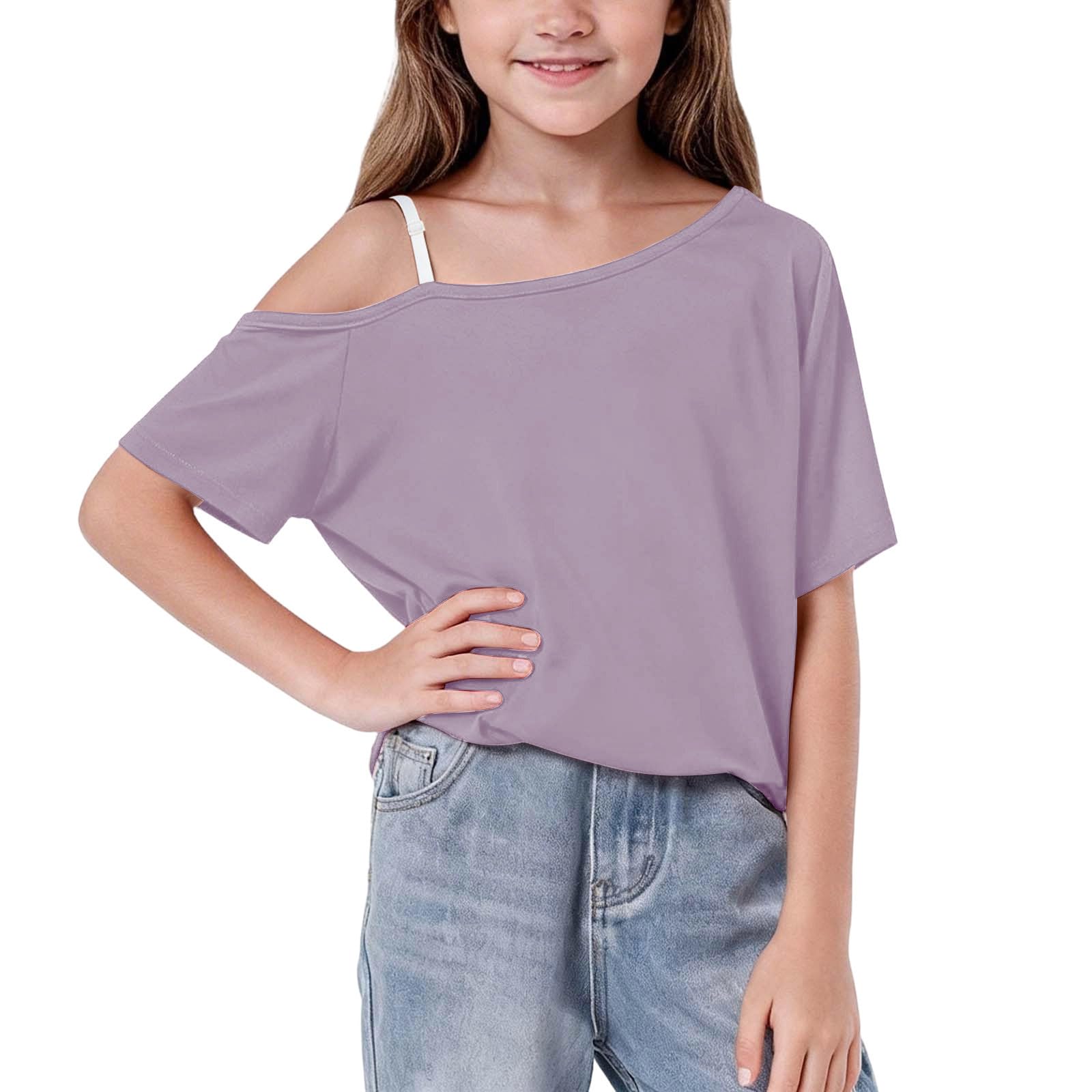 UHBYGV Girls Off The Shoulder Tops Casual Short Sleeve Loose Summer T Shirt Tops Trendy Cold Shoulder Blouses Cute Plain Tee