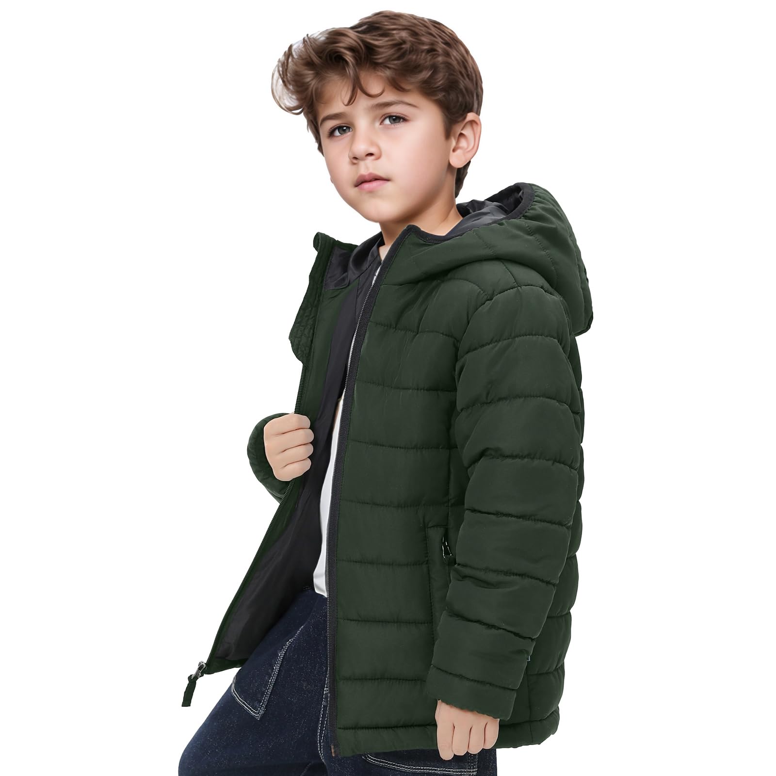 Beautiful Giant Unisex Kids Puffer Jacket, Water-Resistant Hooded Winter Coat for School Play, Sizes 2T-18