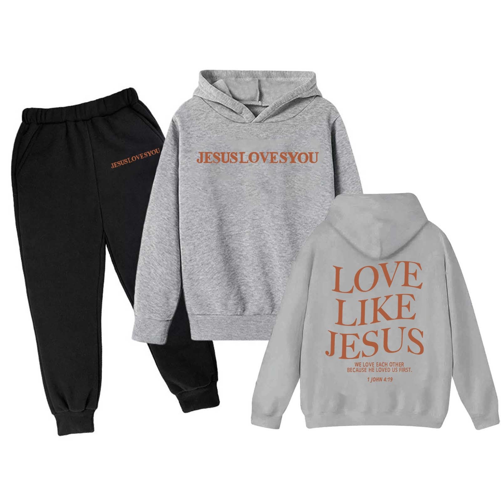 Boys Girls Tracksuits 2 Piece Love Like Jesus Letter Print Back to School Clothes Fall Trendy Sweatshirts and Sweatpant 3-13Y