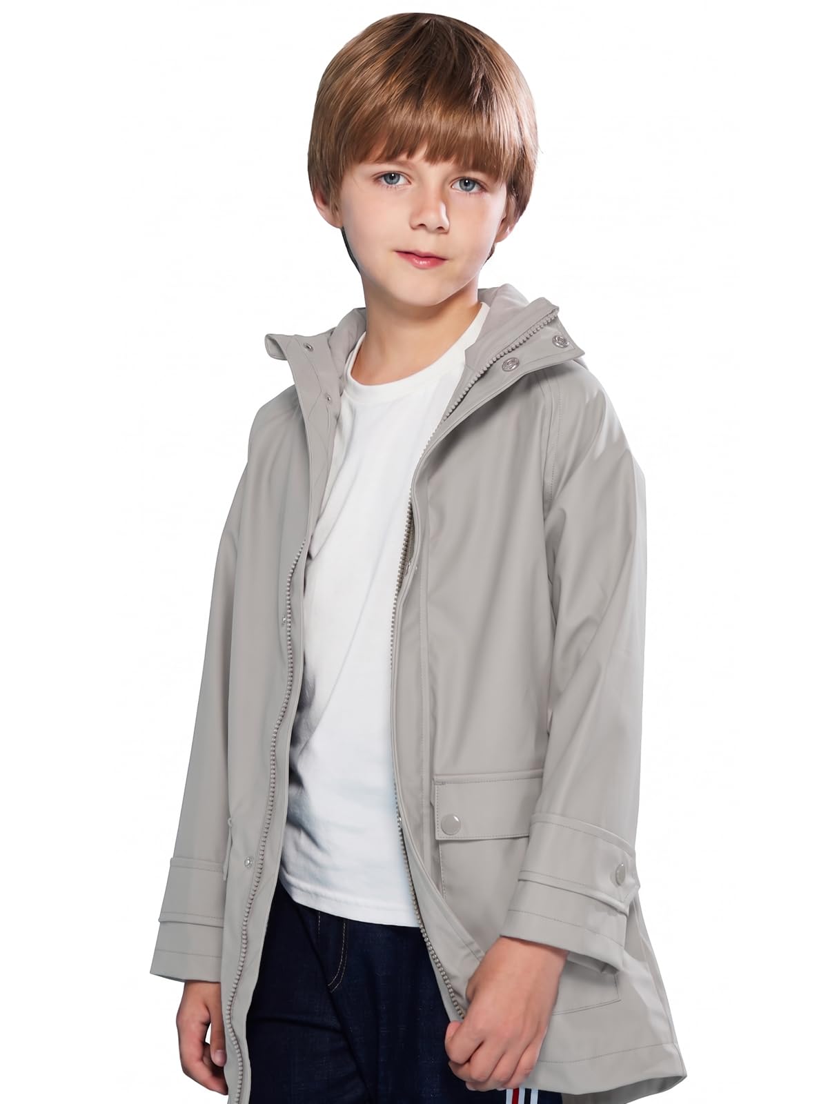 SOLOCOTE Kids Rain Jacket Hooded Lined Rubber RainCoats for Girls Boys Waterproof Windproof Size 5-14Y