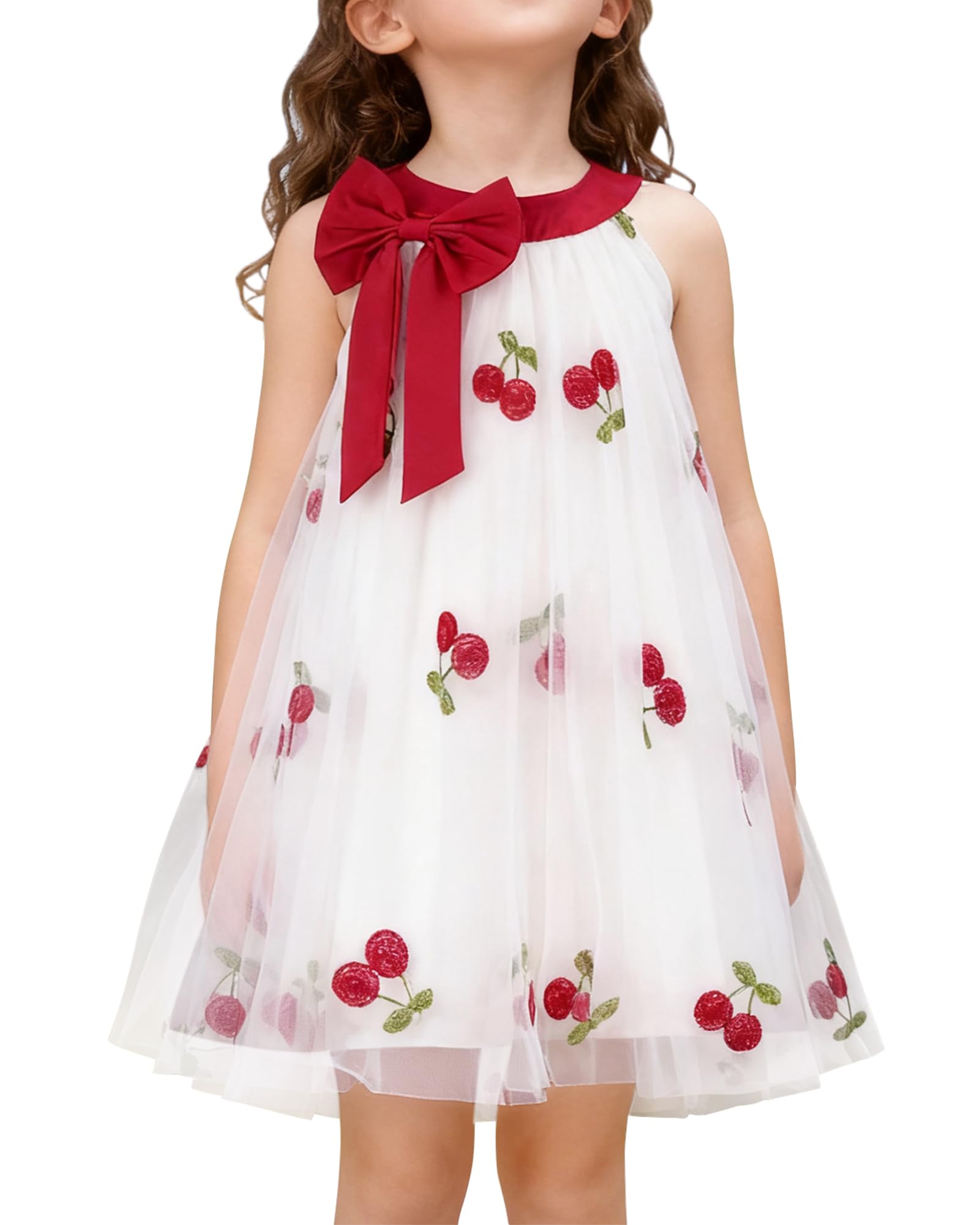 YALLET Flower Girl Dress Halter Neck Sleeveless Kids Dresses Collar Bow Embroidery Tulle Dress for Wedding Party Birthday