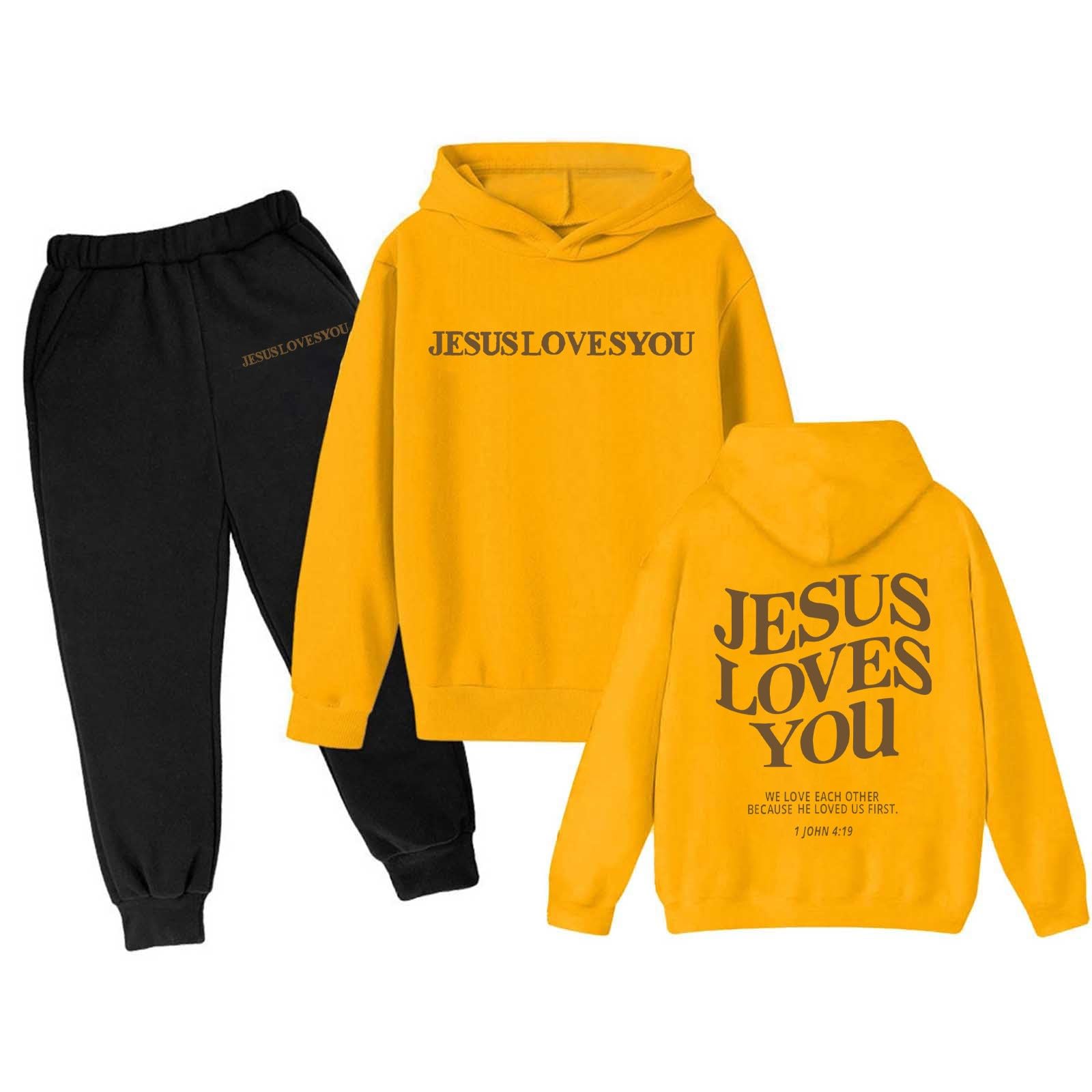 Boys Girls Tracksuits 2 Piece Love Like Jesus Letter Print Back to School Clothes Fall Trendy Sweatshirts and Sweatpant 3-13Y