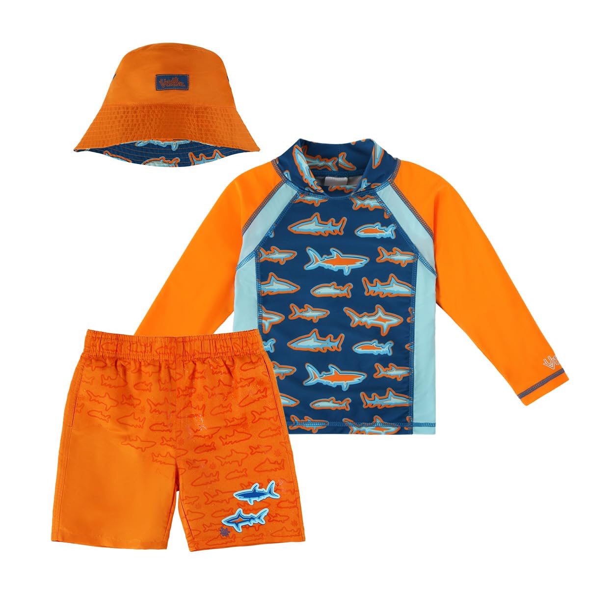 UV SKINZ Boys 3-Piece Swim Set with UPF 50+ Long Sleeve Rash Guard, Swim Shorts & Hat