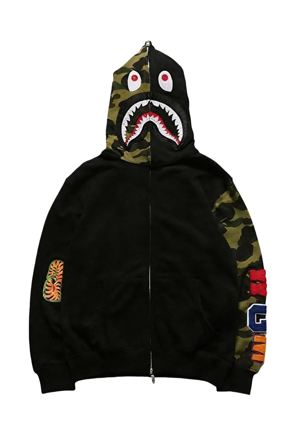 RICK TOP ONE Unisex Camouflage Hoodie with Shark Embroidery, Full Zip, Lightweight Couple sweatshirts heavyweight hoodie