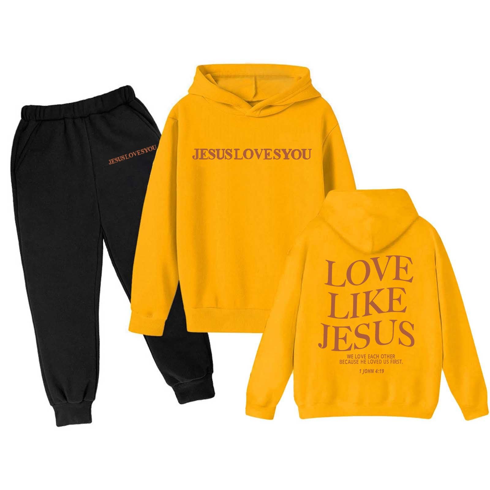 Boys Girls Tracksuits 2 Piece Love Like Jesus Letter Print Back to School Clothes Fall Trendy Sweatshirts and Sweatpant 3-13Y