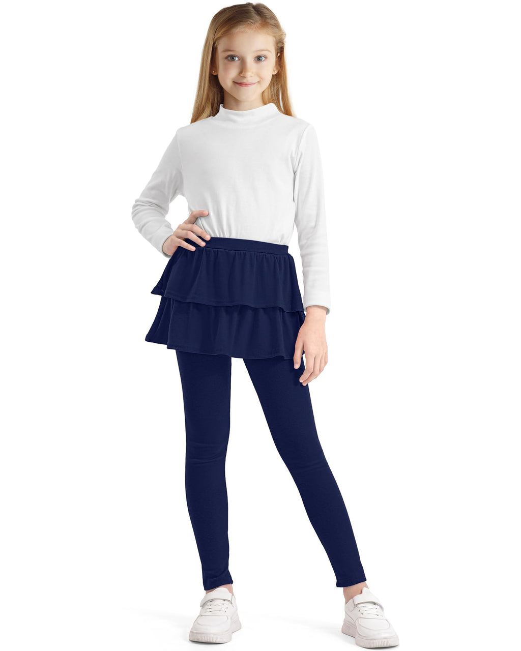 Somaibo Girls Leggings with Skirts School Uniform Athletic Stretchy Tutu Pants Kids Warm Ruffle Clothes 2-Pack