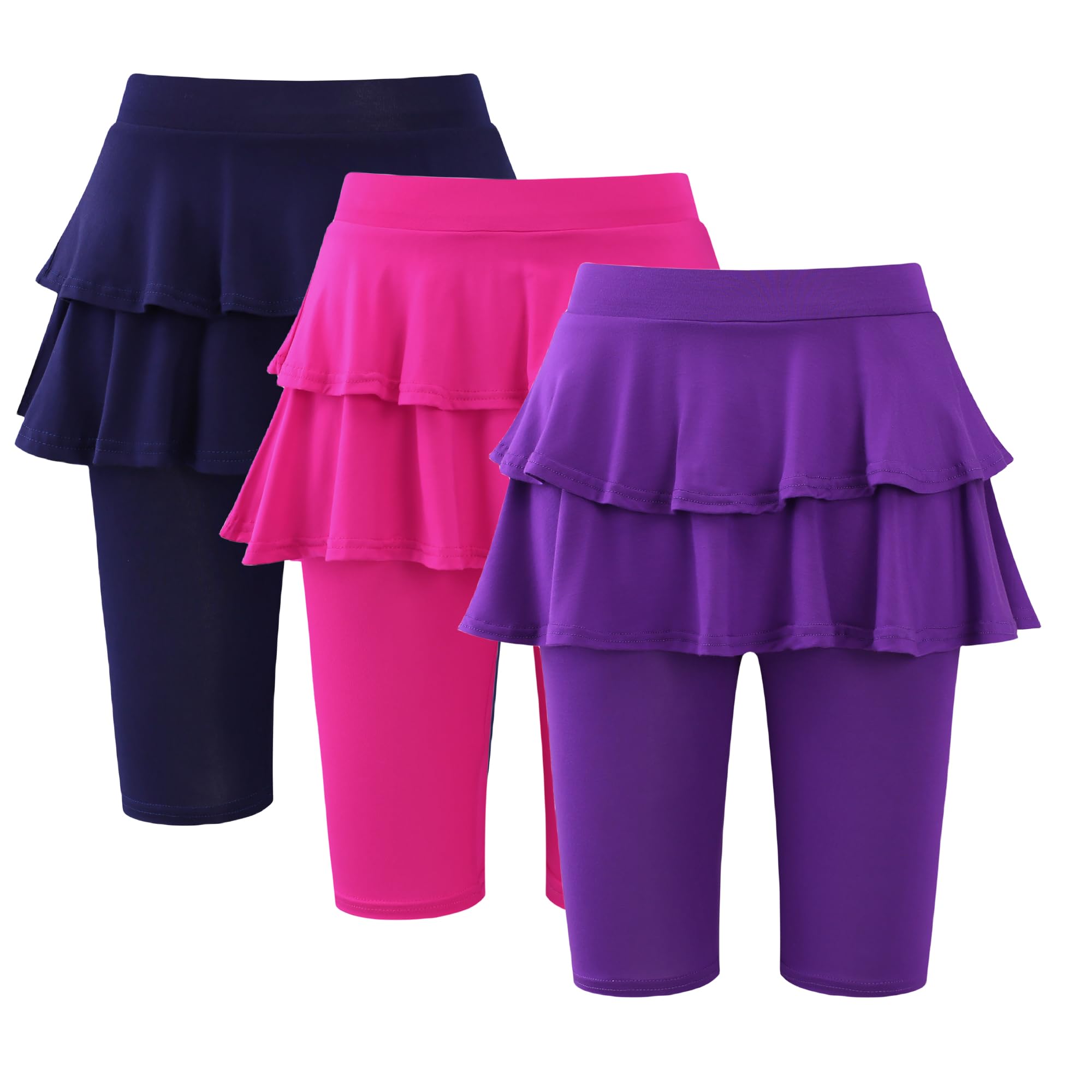 Deuerr Girls 4-12 Years Knee-Length Skirted Leggings, Summer Stretchy Athletic Pants for Toddler Kids - Breathable & Durable