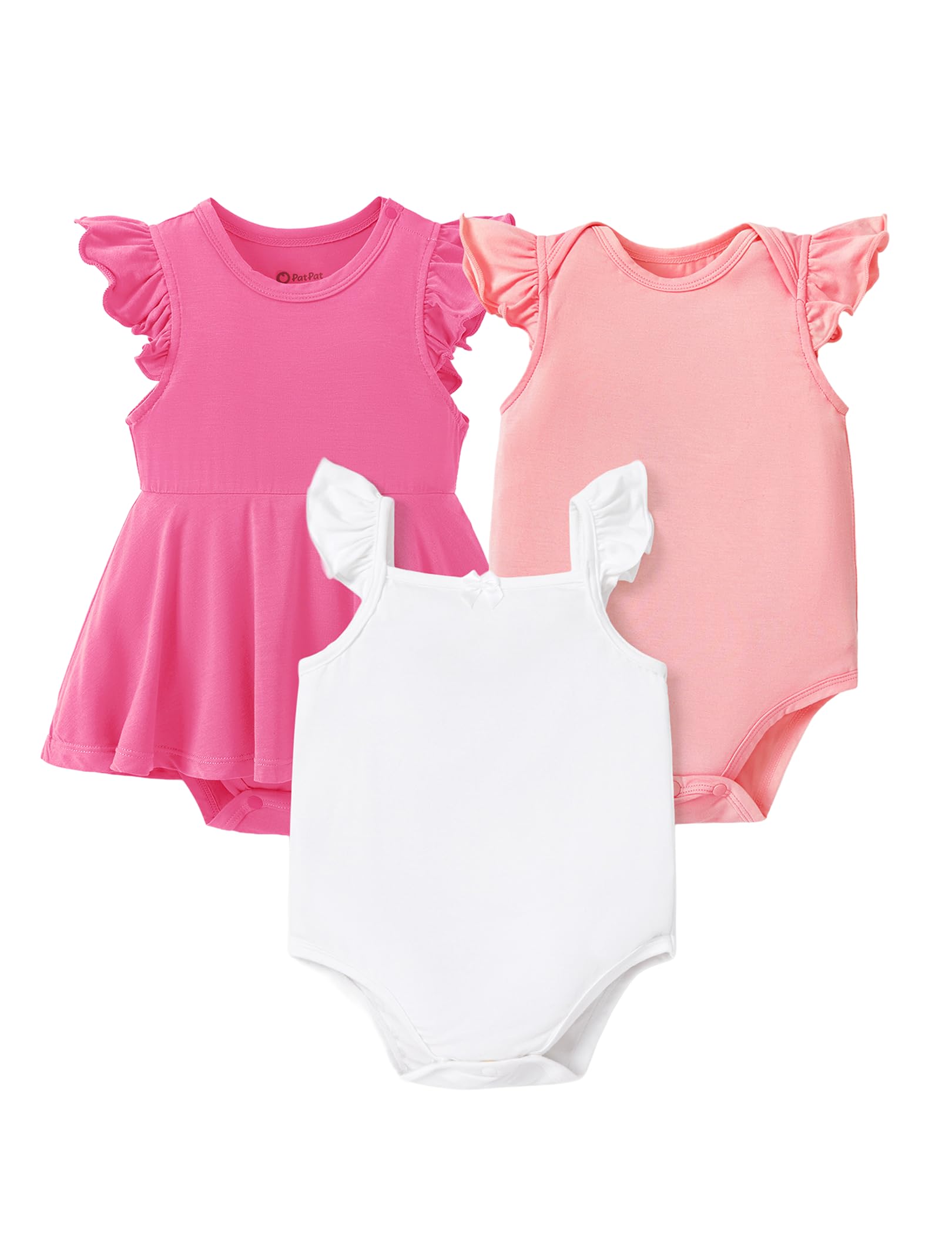 PATPAT Baby Girl Bodysuits 3-Pack - Soft Bamboo Viscose Summer Outfits for Newborn Infant and Toddler