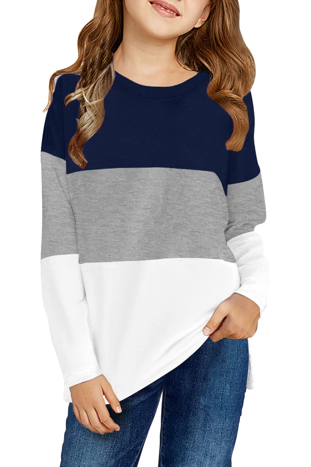storeofbaby Girls Tops Casual Long Sleeve Shirts Loose Round Neck Tunic Blouse