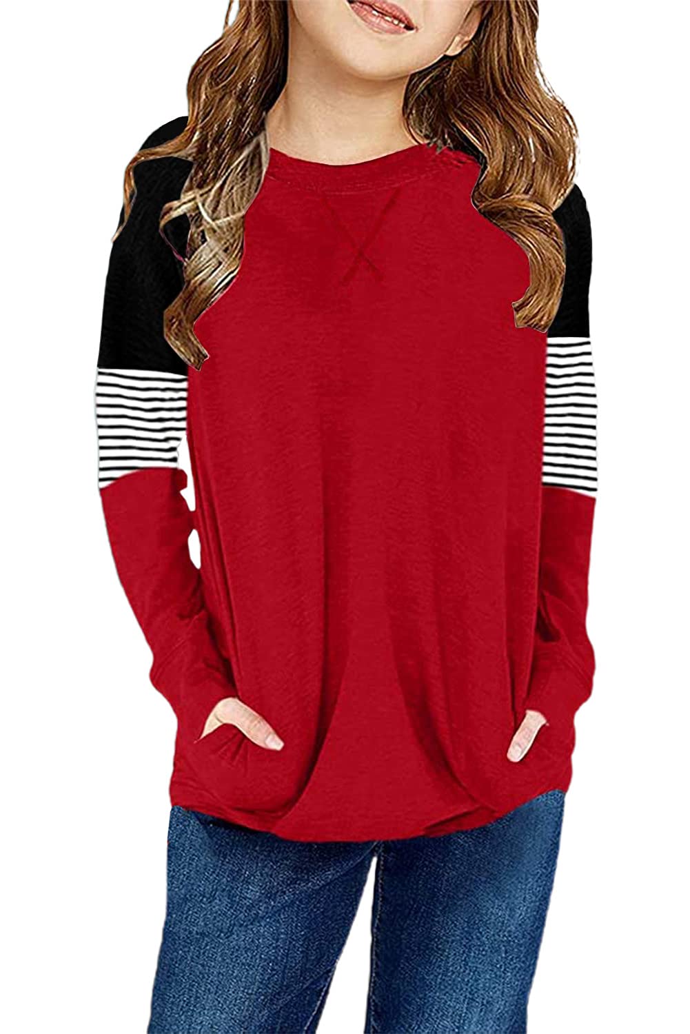storeofbaby Girls Tops Casual Long Sleeve Shirts Loose Round Neck Tunic Blouse