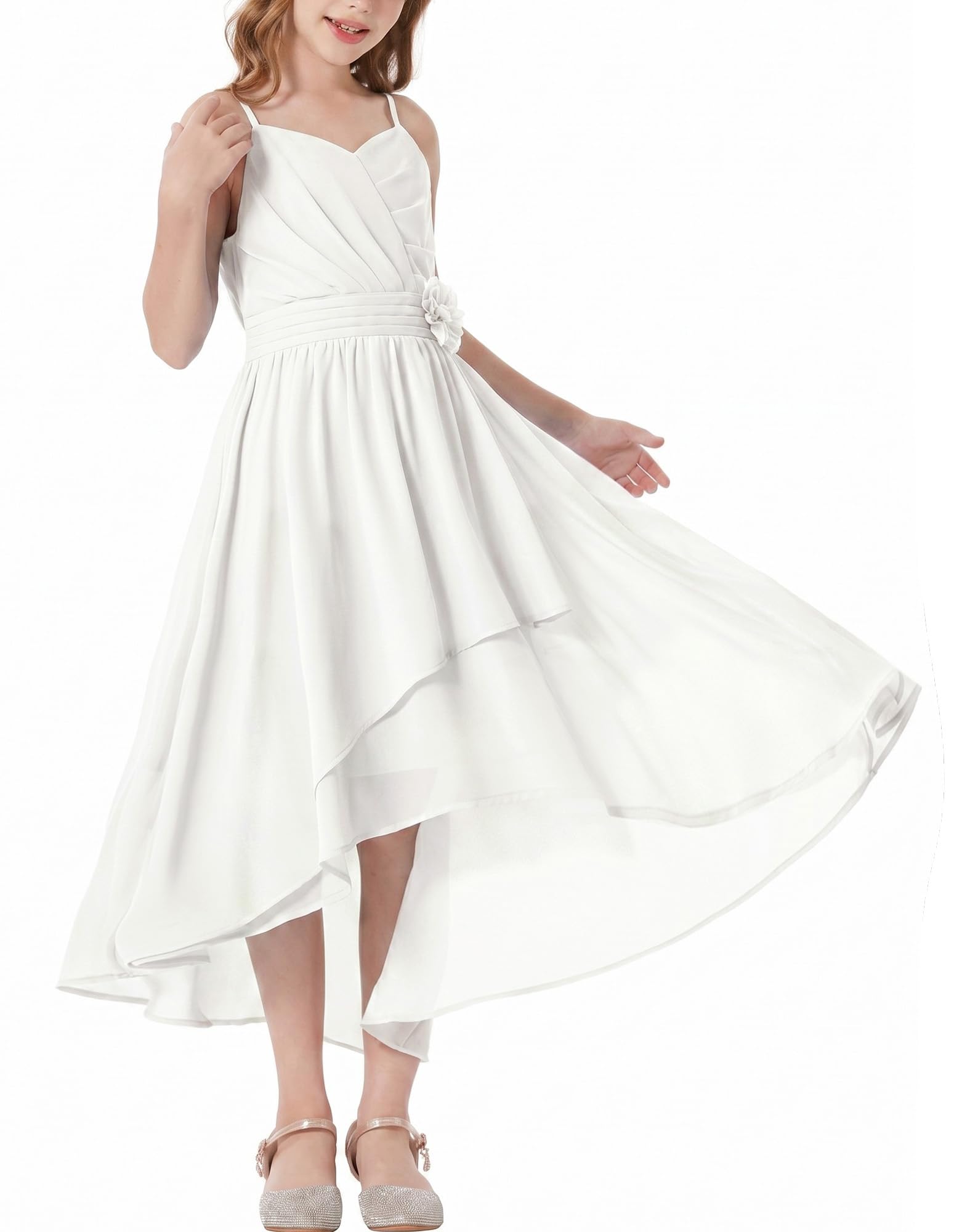 GRACE KARIN Girls Chiffon Summer Dresses Teen Long Party Formal Dress Flower Bridesmaid Straps Shirred High Low Clothes 6-14