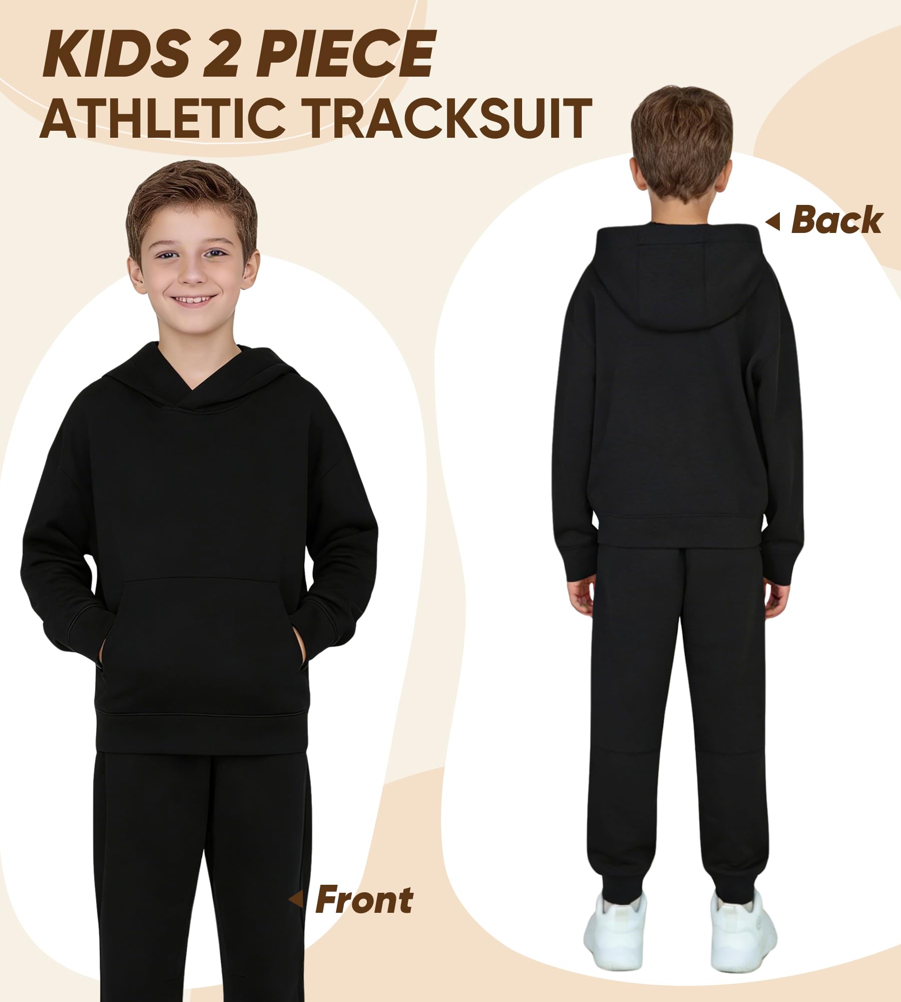 MERIDIANO Boys Sweatsuit 2 Piece Outfits Cozy Athletic Tracksuit Set Pullover Hoodie and Jogger Pants Kids Clothes Size 5-16