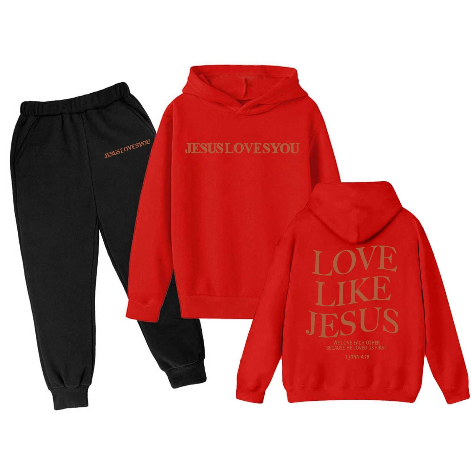 Boys Girls Tracksuits 2 Piece Love Like Jesus Letter Print Back to School Clothes Fall Trendy Sweatshirts and Sweatpant 3-13Y