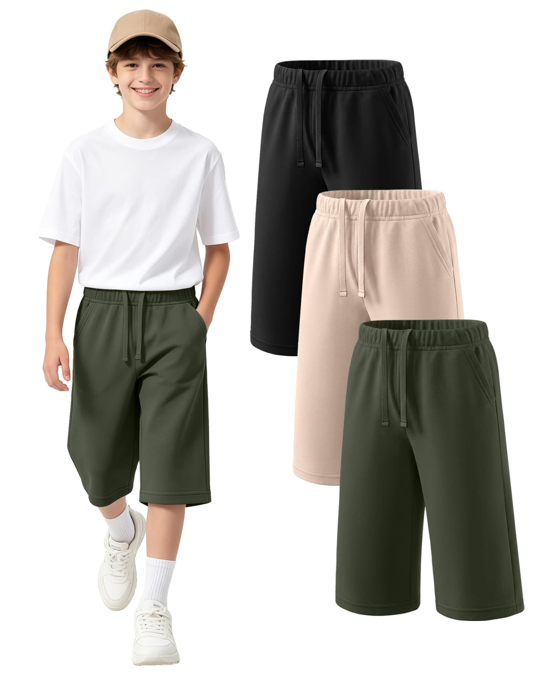Boys 3-Pack Lightweight Wide-Leg Capri Shorts with Pockets