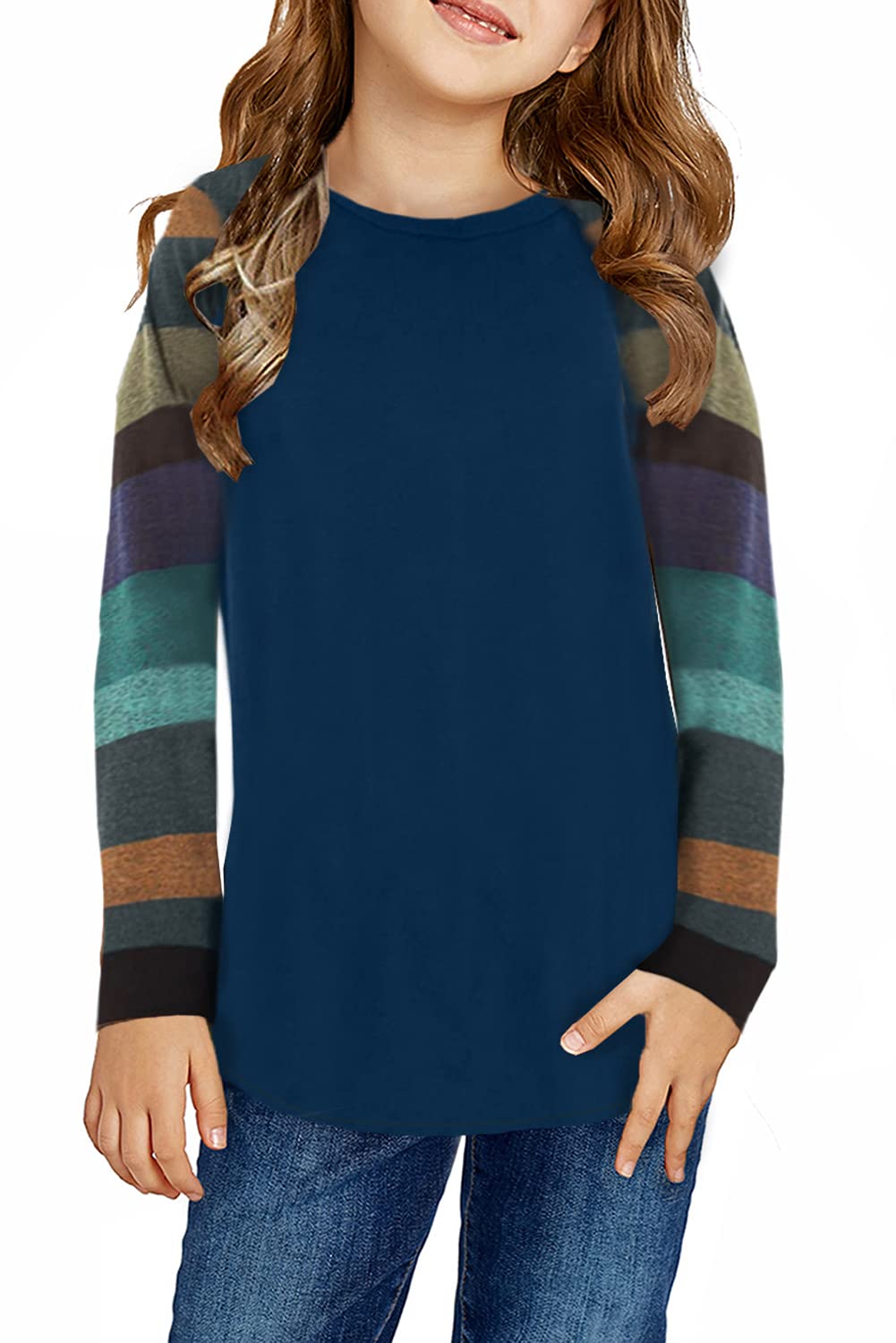 storeofbaby Girls Tops Casual Long Sleeve Shirts Loose Round Neck Tunic Blouse