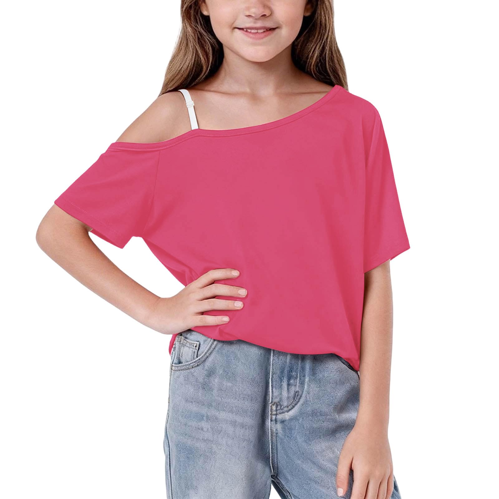 UHBYGV Girls Off The Shoulder Tops Casual Short Sleeve Loose Summer T Shirt Tops Trendy Cold Shoulder Blouses Cute Plain Tee
