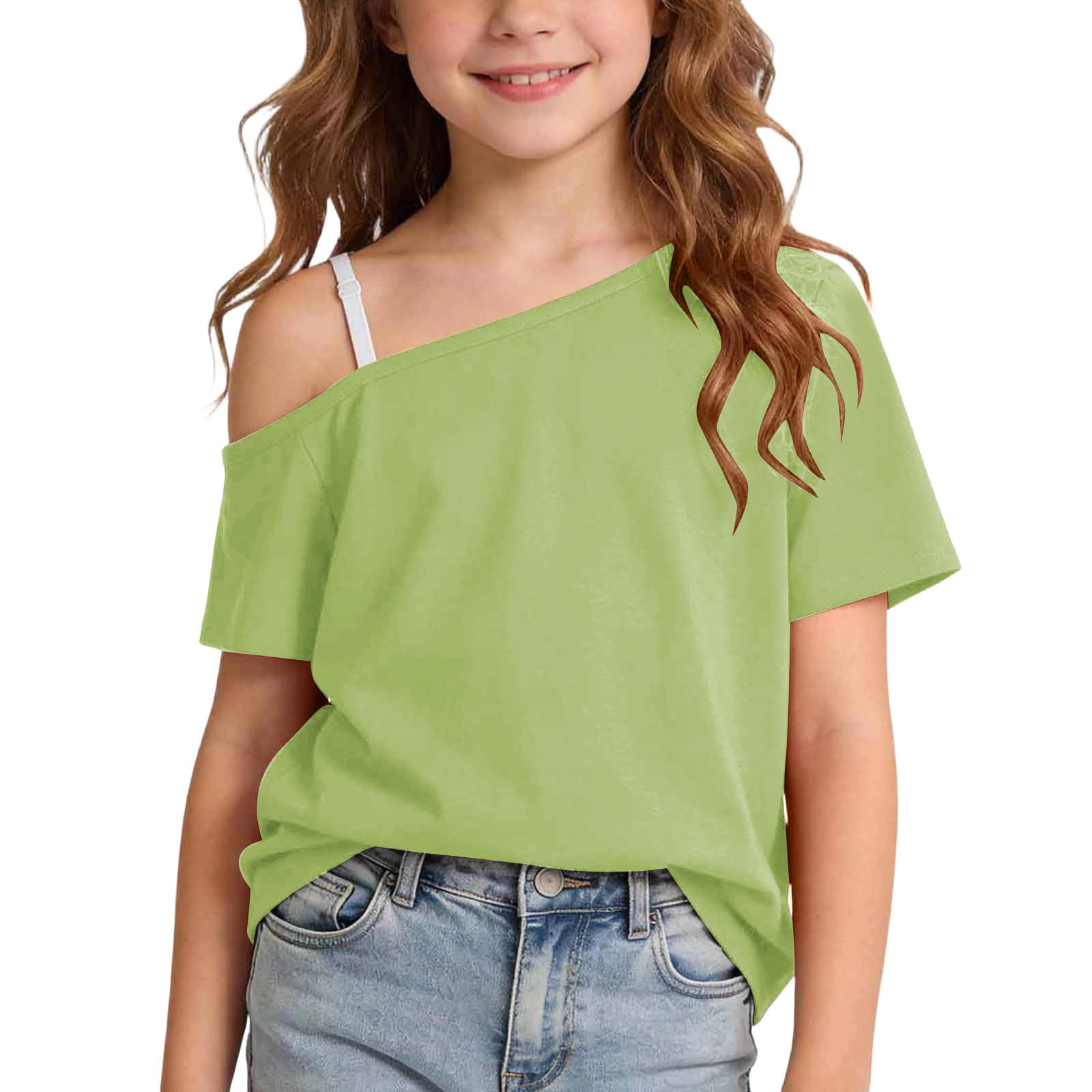 UHBYGV Girls Off The Shoulder Tops Casual Short Sleeve Loose Summer T Shirt Tops Trendy Cold Shoulder Blouses Cute Plain Tee