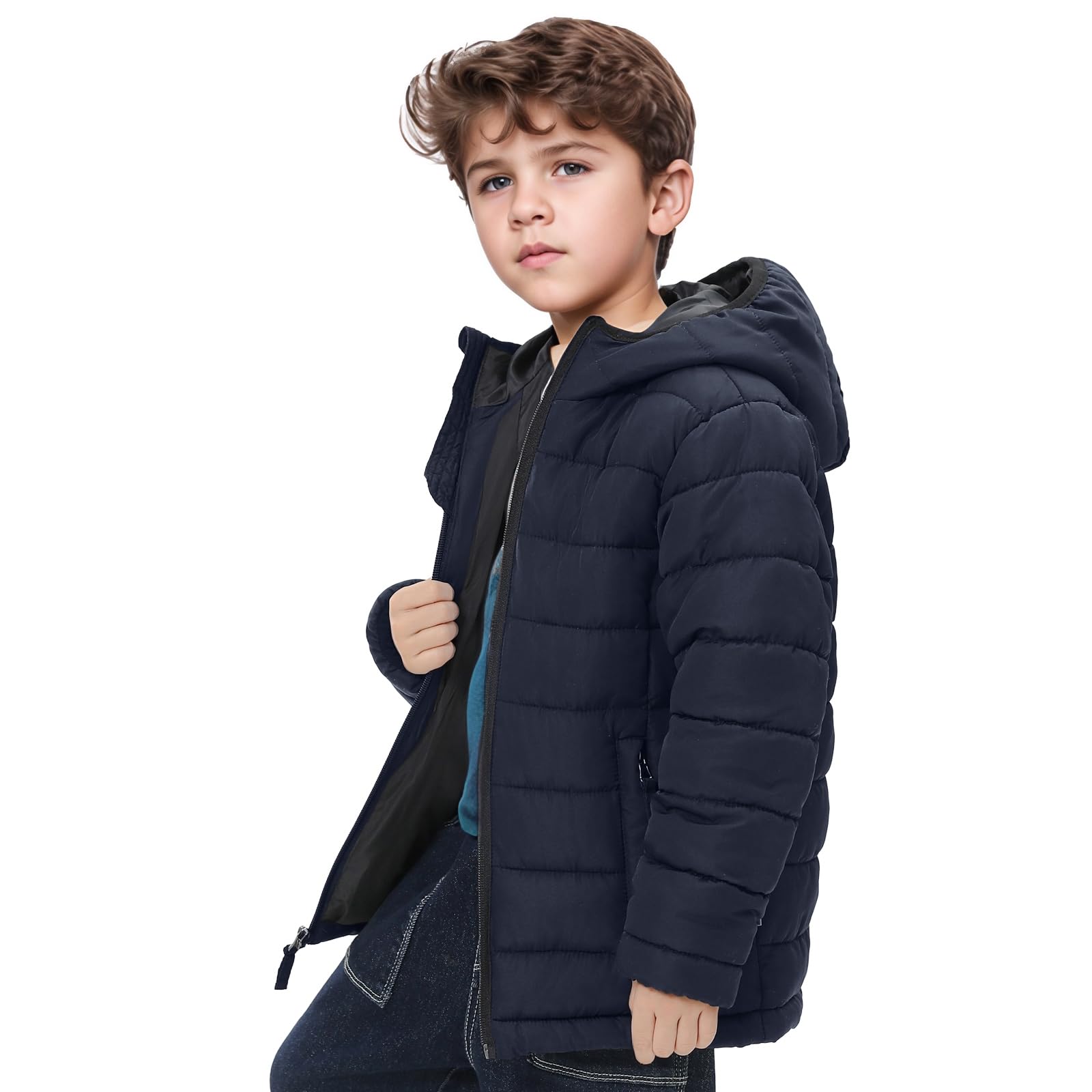 Beautiful Giant Unisex Kids Puffer Jacket, Water-Resistant Hooded Winter Coat for School Play, Sizes 2T-18