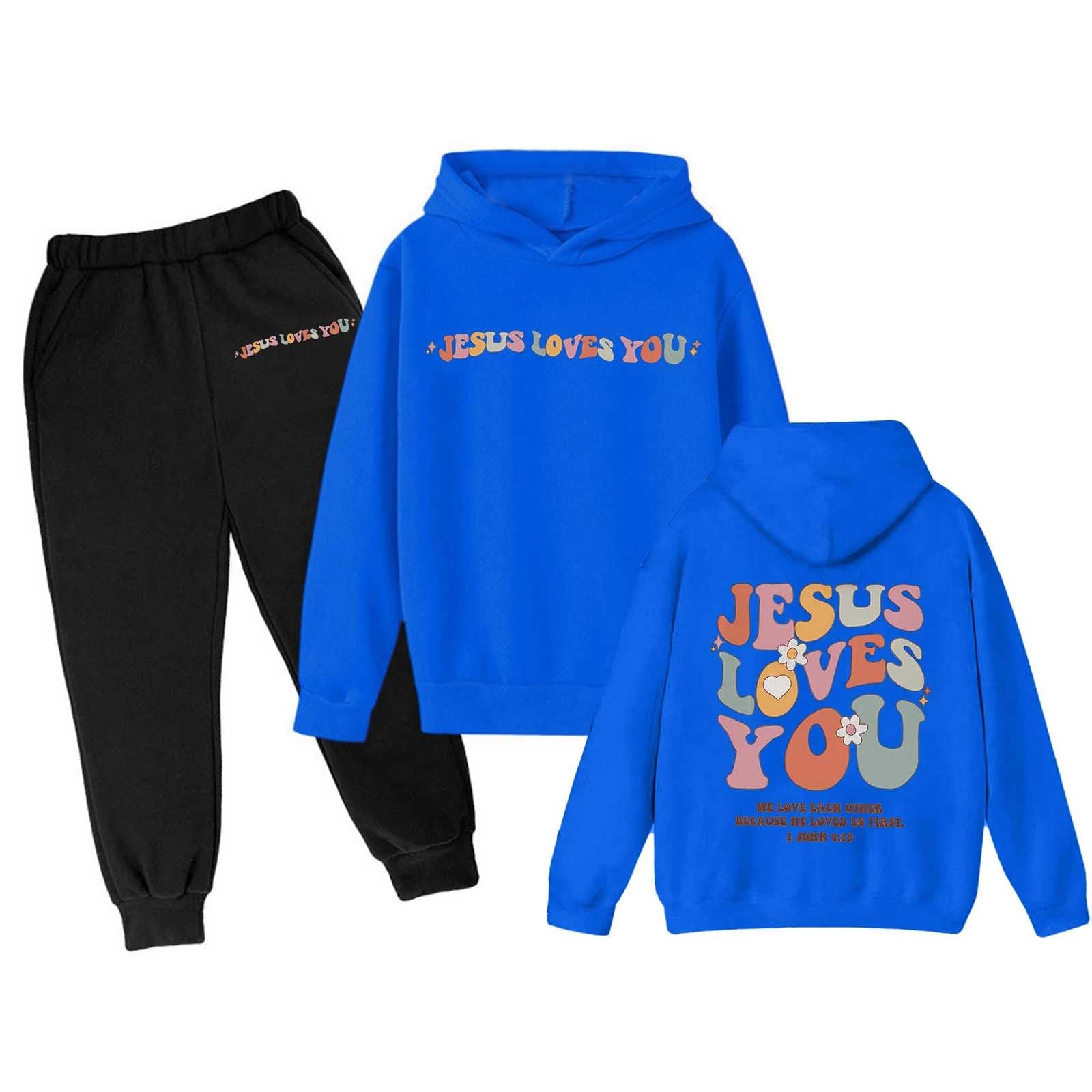 Boys Girls Tracksuits 2 Piece Love Like Jesus Letter Print Back to School Clothes Fall Trendy Sweatshirts and Sweatpant 3-13Y
