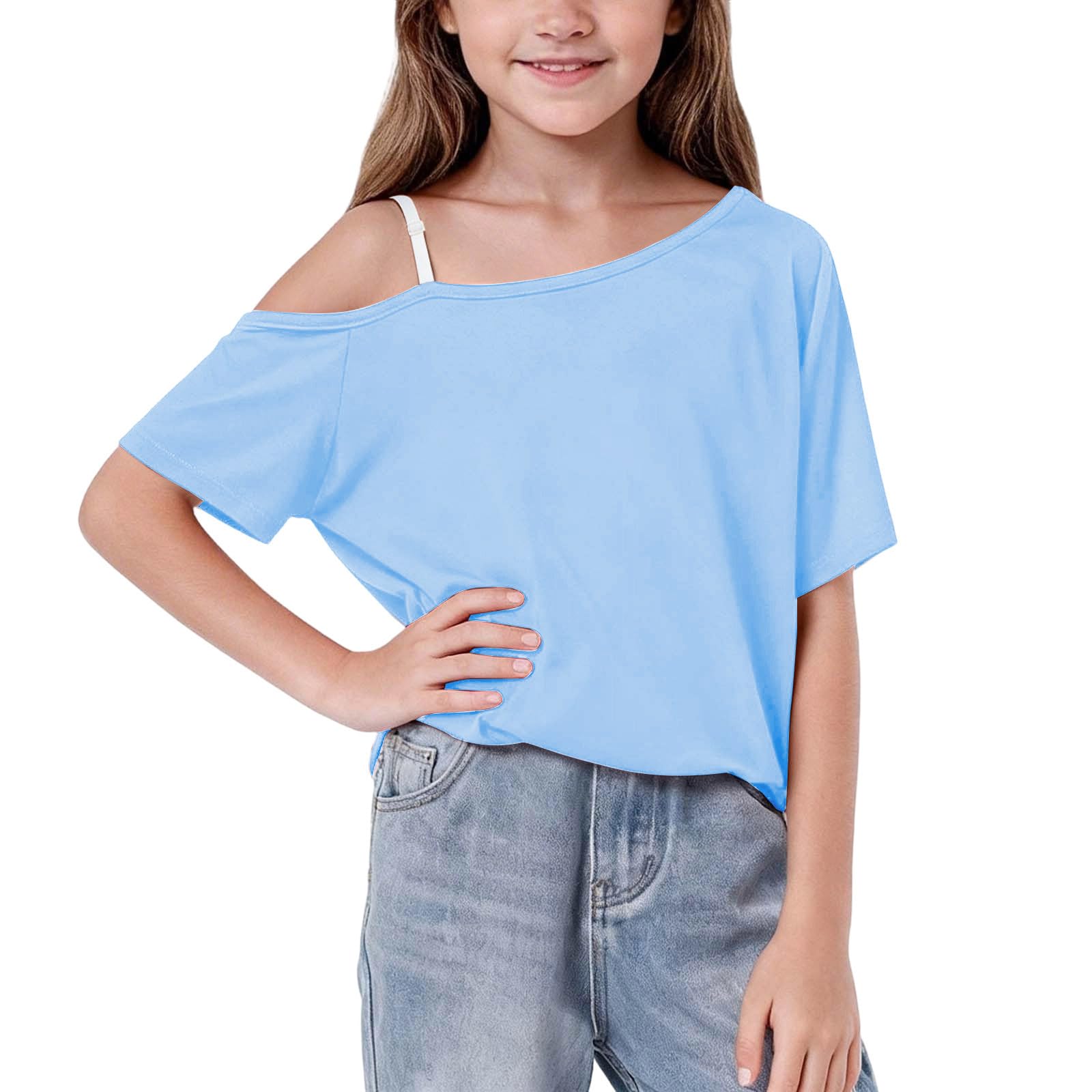 UHBYGV Girls Off The Shoulder Tops Casual Short Sleeve Loose Summer T Shirt Tops Trendy Cold Shoulder Blouses Cute Plain Tee