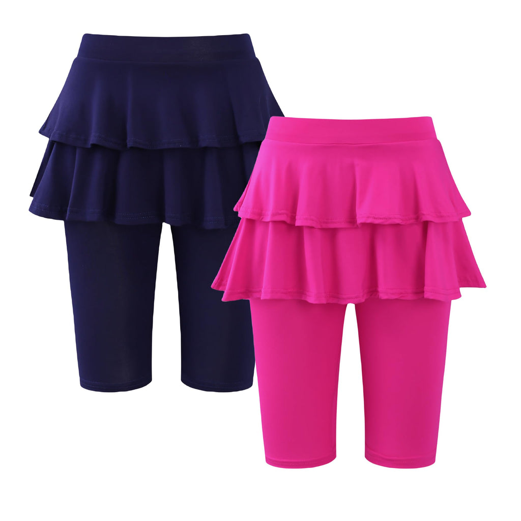 Deuerr Girls 4-12 Years Knee-Length Skirted Leggings, Summer Stretchy Athletic Pants for Toddler Kids - Breathable & Durable