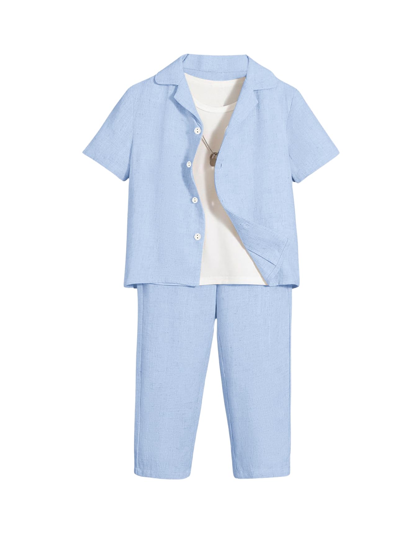 Verdusa Boy's 2 Piece Sets Linen Set Going Out Summer Outfits Button Up Shirt and Pants Set Matching Sets