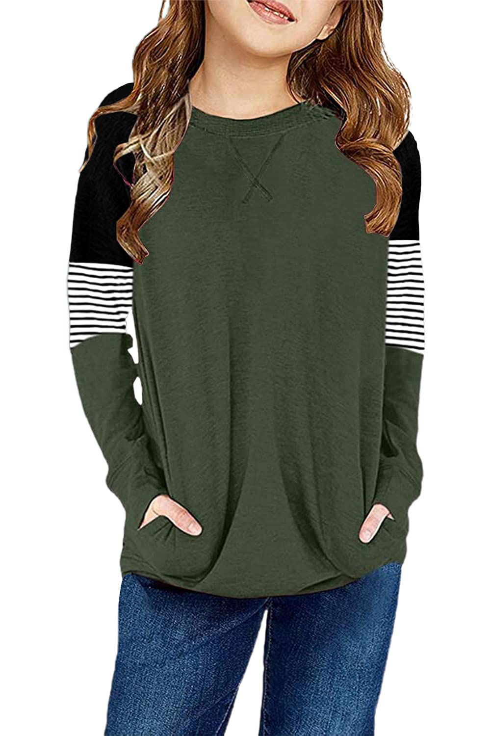 storeofbaby Girls Tops Casual Long Sleeve Shirts Loose Round Neck Tunic Blouse