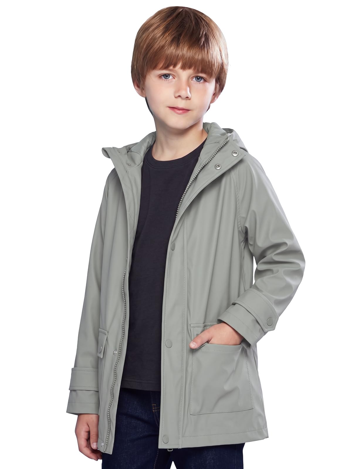 SOLOCOTE Kids Rain Jacket Hooded Lined Rubber RainCoats for Girls Boys Waterproof Windproof Size 5-14Y