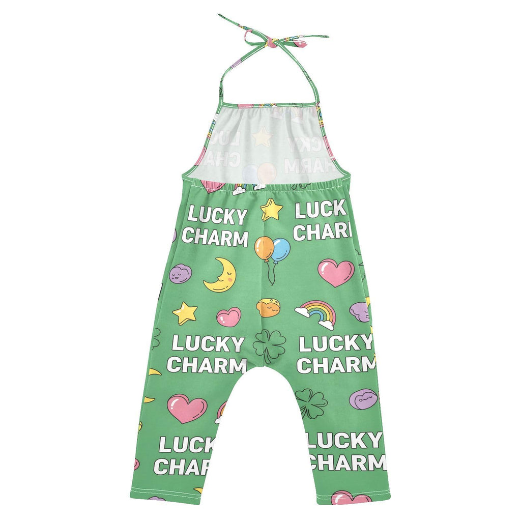 JULYTO Toddler Girls' Sleeveless Jumpsuits Lucky Charm Print Casual Summer Rompers with Pockets for 1-6T,