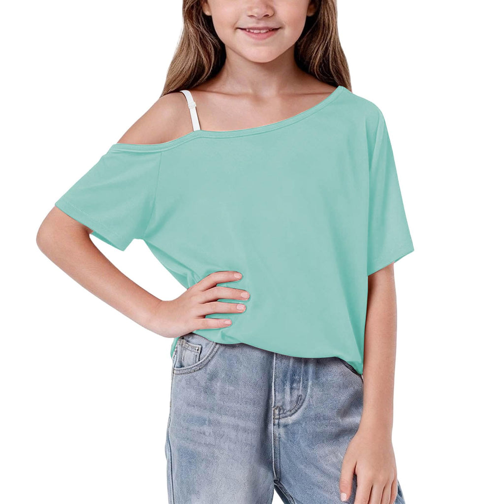 UHBYGV Girls Off The Shoulder Tops Casual Short Sleeve Loose Summer T Shirt Tops Trendy Cold Shoulder Blouses Cute Plain Tee
