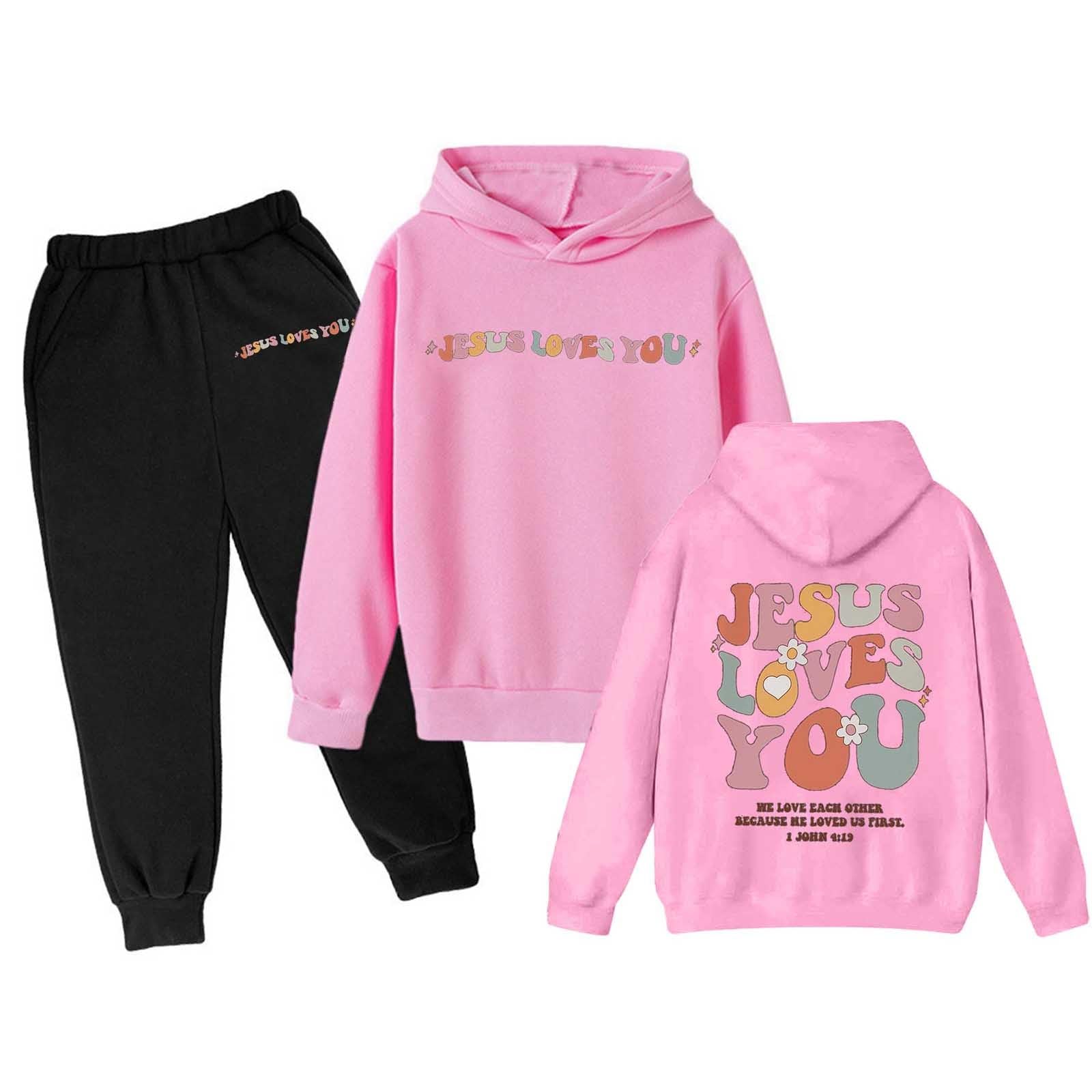 Boys Girls Tracksuits 2 Piece Love Like Jesus Letter Print Back to School Clothes Fall Trendy Sweatshirts and Sweatpant 3-13Y