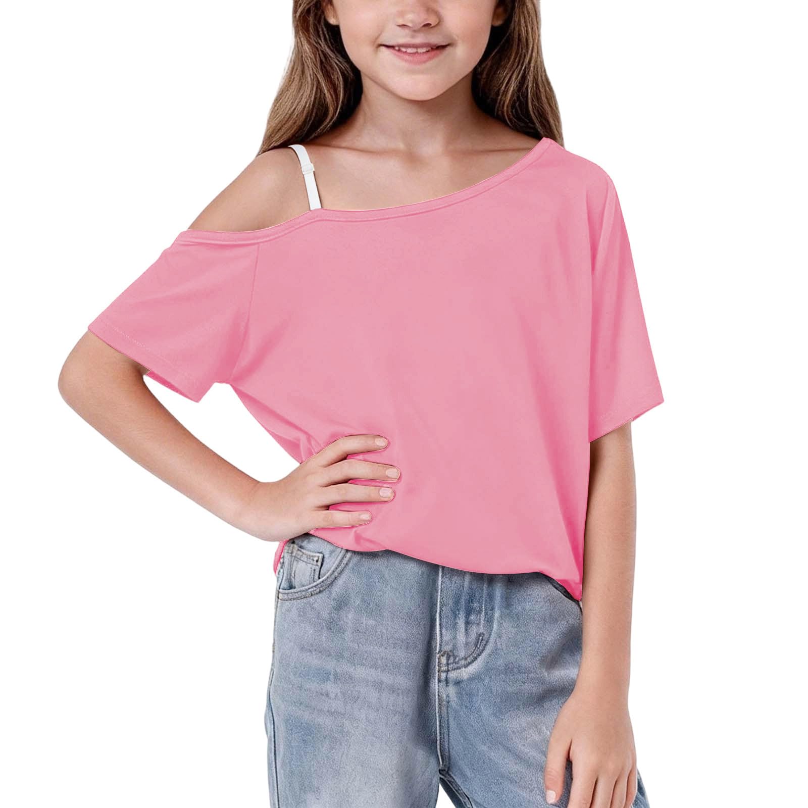 UHBYGV Girls Off The Shoulder Tops Casual Short Sleeve Loose Summer T Shirt Tops Trendy Cold Shoulder Blouses Cute Plain Tee