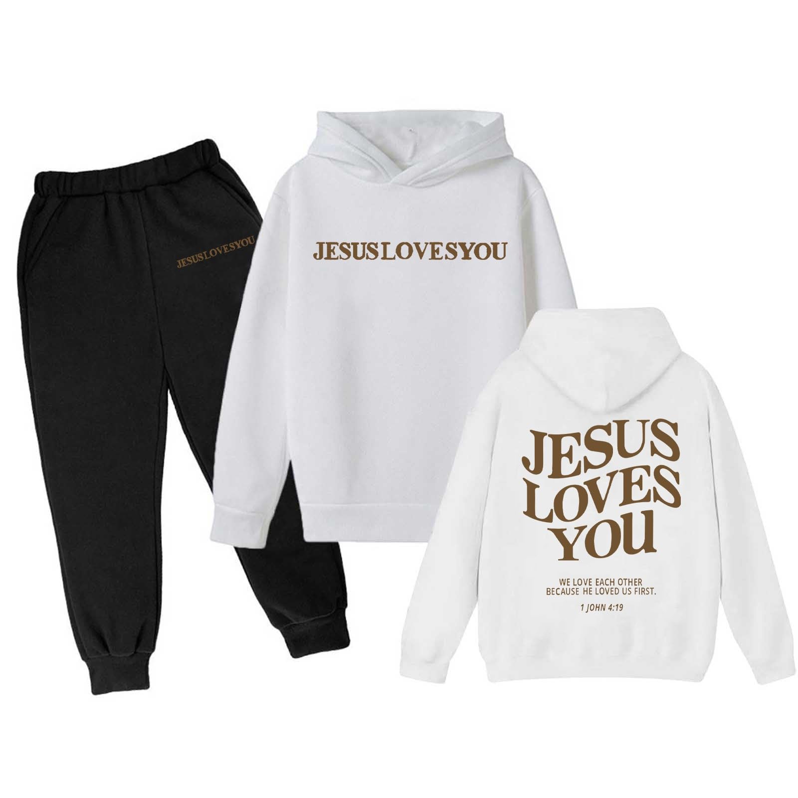Boys Girls Tracksuits 2 Piece Love Like Jesus Letter Print Back to School Clothes Fall Trendy Sweatshirts and Sweatpant 3-13Y