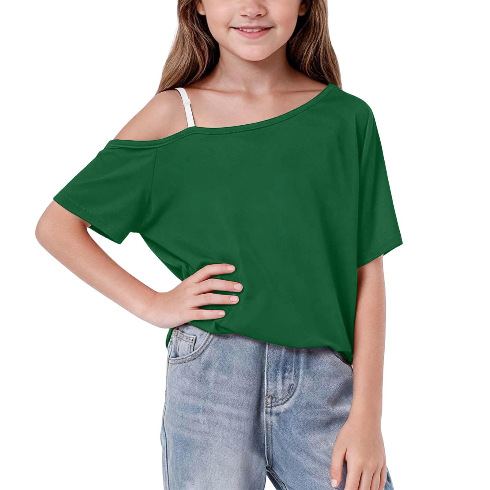 UHBYGV Girls Off The Shoulder Tops Casual Short Sleeve Loose Summer T Shirt Tops Trendy Cold Shoulder Blouses Cute Plain Tee