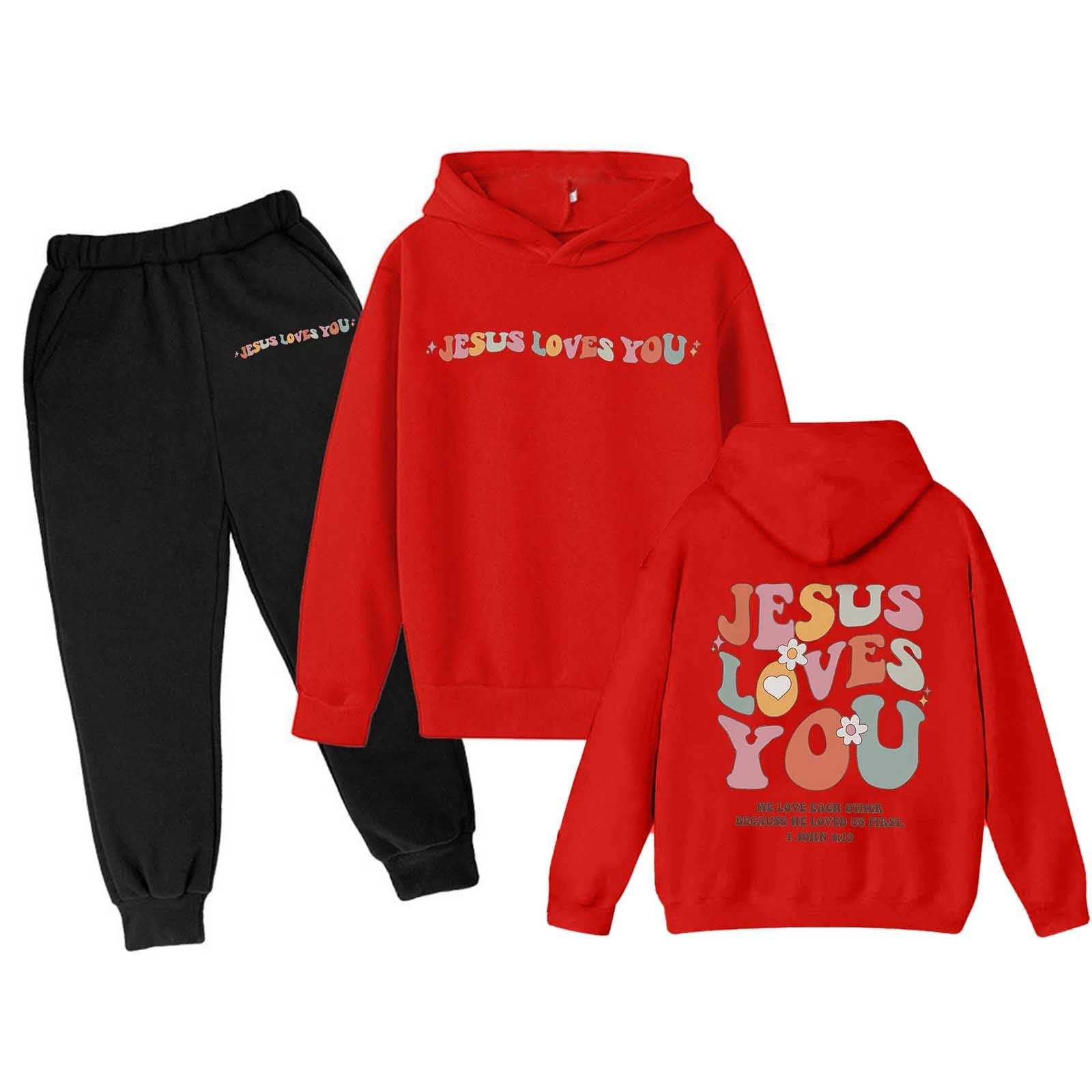 Boys Girls Tracksuits 2 Piece Love Like Jesus Letter Print Back to School Clothes Fall Trendy Sweatshirts and Sweatpant 3-13Y