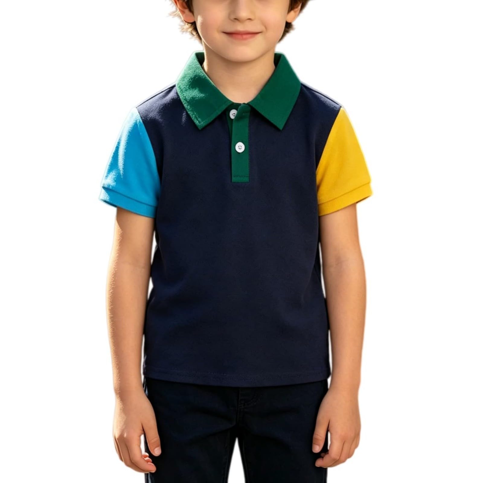Back to School Polo Shirts for Boys Collared Short Sleeve Button Down Cotton Uniform Tops Daily Casual Outdoor Wear Clothes