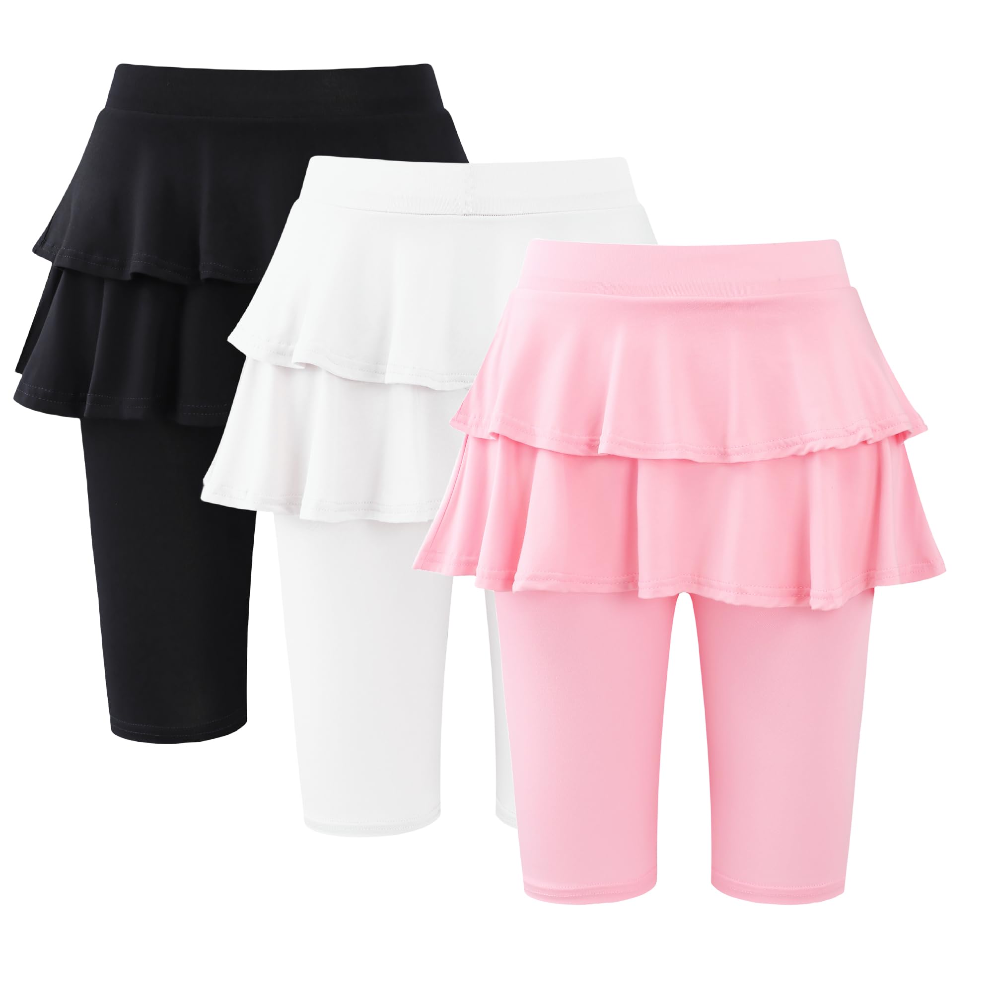 Deuerr Girls 4-12 Years Knee-Length Skirted Leggings, Summer Stretchy Athletic Pants for Toddler Kids - Breathable & Durable