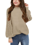 Apbondy Girls Long Sleeve Shirts Casual Crew Neck Lace Loose Blouse Tops