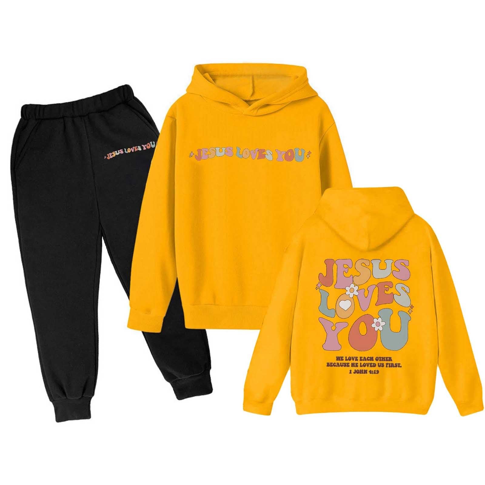 Boys Girls Tracksuits 2 Piece Love Like Jesus Letter Print Back to School Clothes Fall Trendy Sweatshirts and Sweatpant 3-13Y