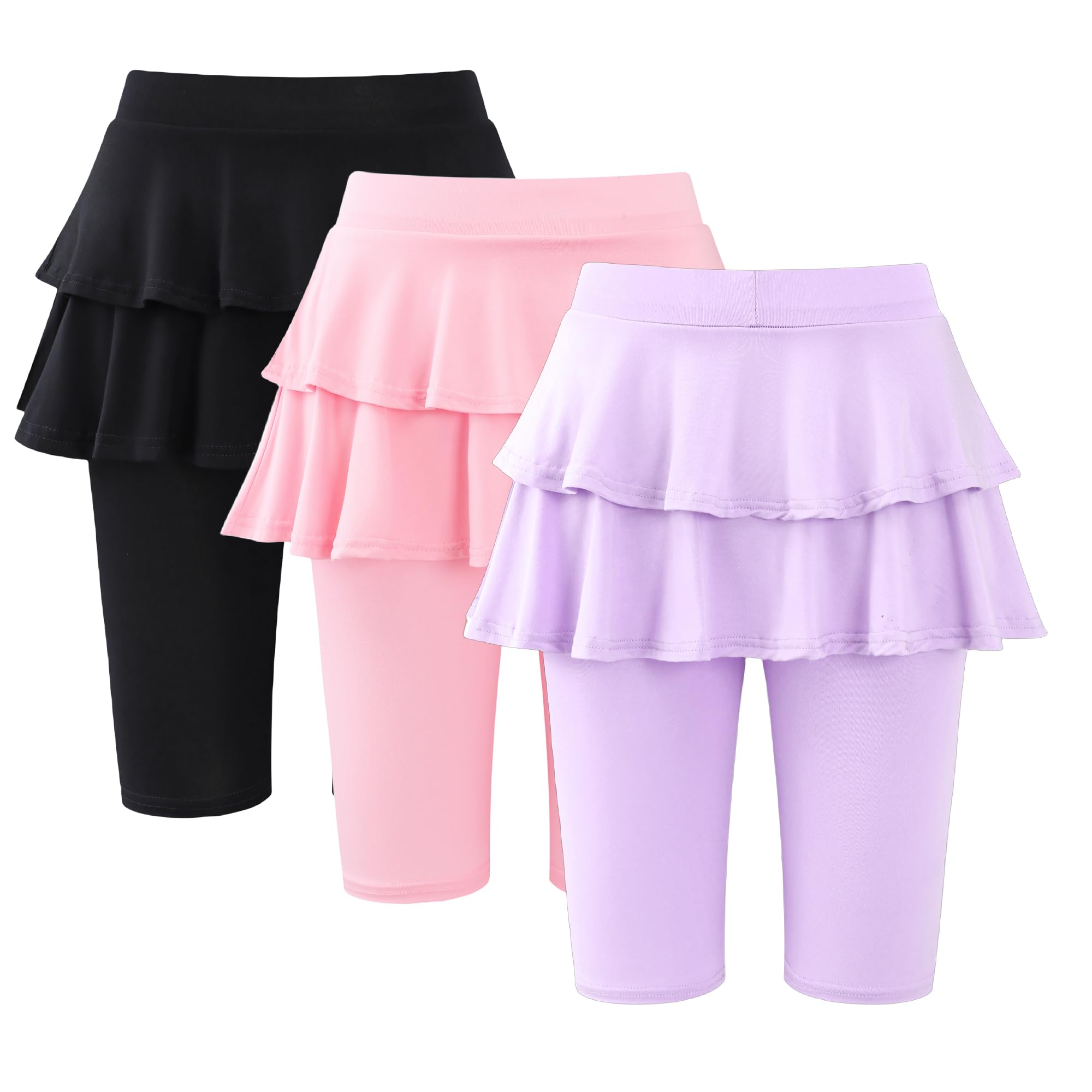 Deuerr Girls 4-12 Years Knee-Length Skirted Leggings, Summer Stretchy Athletic Pants for Toddler Kids - Breathable & Durable