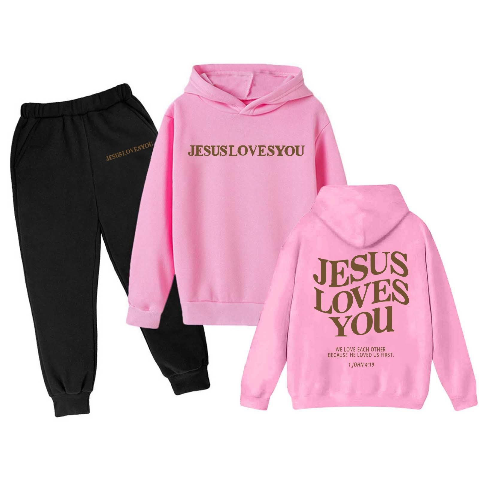 Boys Girls Tracksuits 2 Piece Love Like Jesus Letter Print Back to School Clothes Fall Trendy Sweatshirts and Sweatpant 3-13Y
