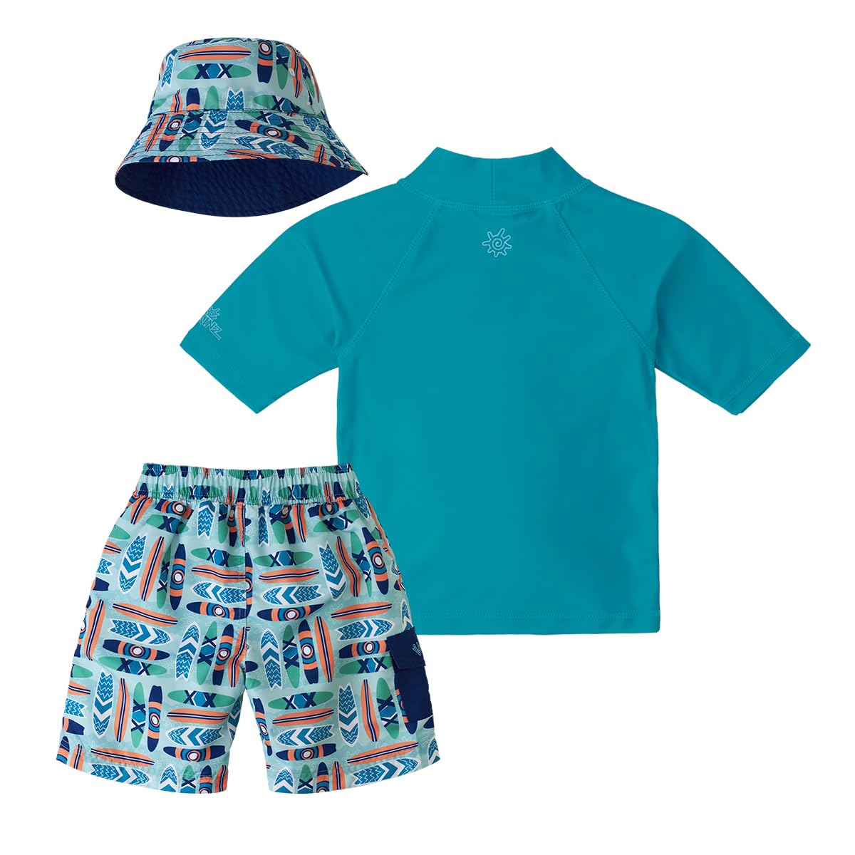 UV SKINZ Boys 3-Piece Swim Set with UPF 50+ Long Sleeve Rash Guard, Swim Shorts & Hat