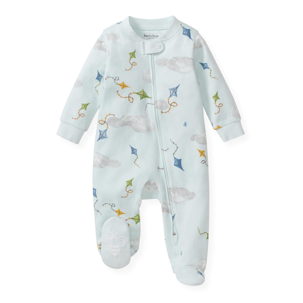 Burt's Bees Baby Boys Sleep and Play Pajamas, 100% Organic Cotton, One-piece PJs, Diagonal Zip Up Loose Fit Footie