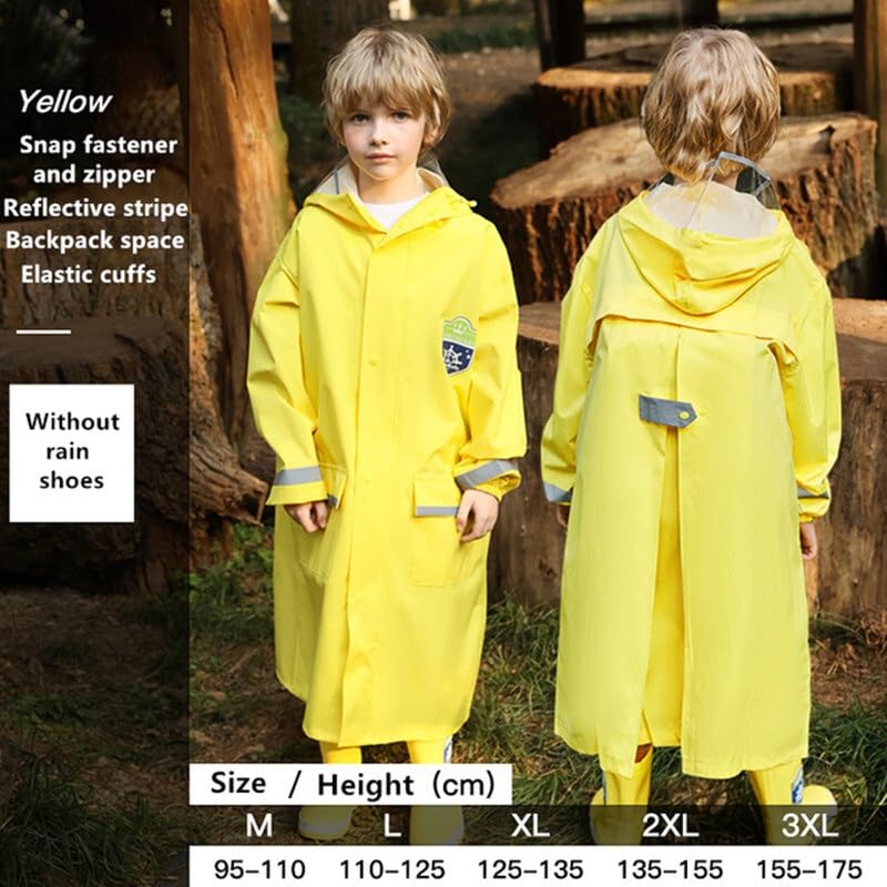 KarFri Kids Thickened Rain Coat Outdoor Waterproof Raincoat Children Windproof Poncho Boys Girls Winter Student Rainwear (Color : Yellow, Size : L height 110-125cm)
