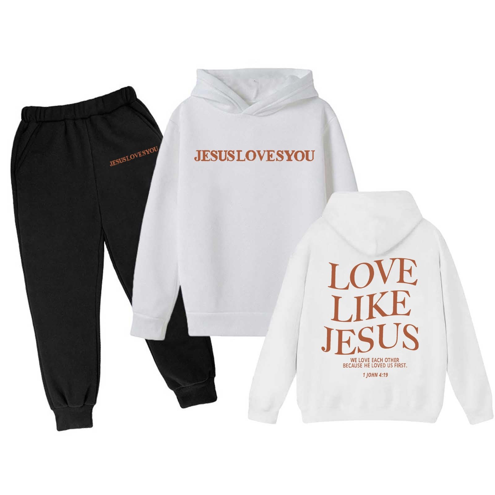 Boys Girls Tracksuits 2 Piece Love Like Jesus Letter Print Back to School Clothes Fall Trendy Sweatshirts and Sweatpant 3-13Y