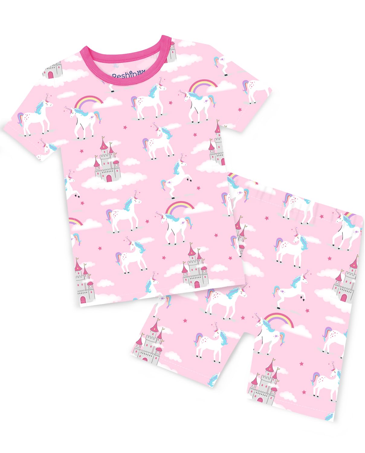 babee Reshinee Bamboo Viscose Toddler Unicorn Mermaid Girls Kids Pajamas Short Sleeve Summer Cool Snug fit Pjs 12M-8Y 2pcs