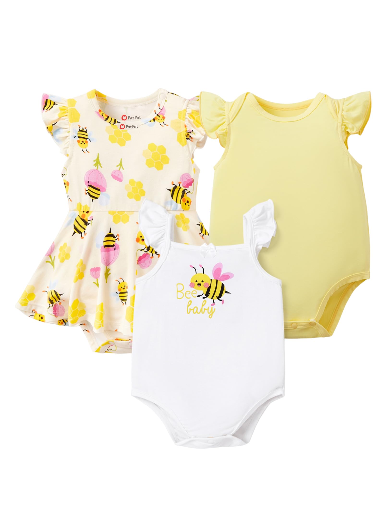 PATPAT Baby Girl Bodysuits 3-Pack - Soft Bamboo Viscose Summer Outfits for Newborn Infant and Toddler